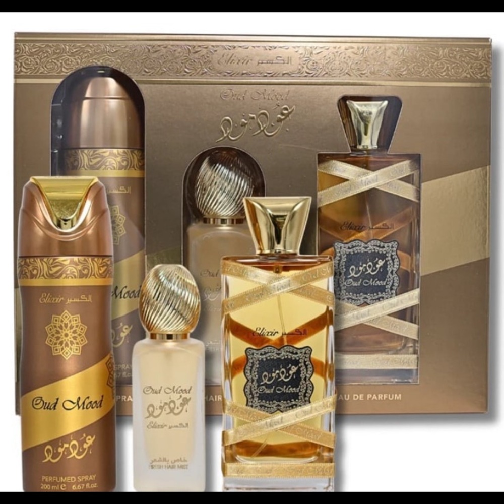 Lattafa Oud Mood 3 PC Gift Set EDP Perfume + Hair Mist + Body Spray NEW Unisex